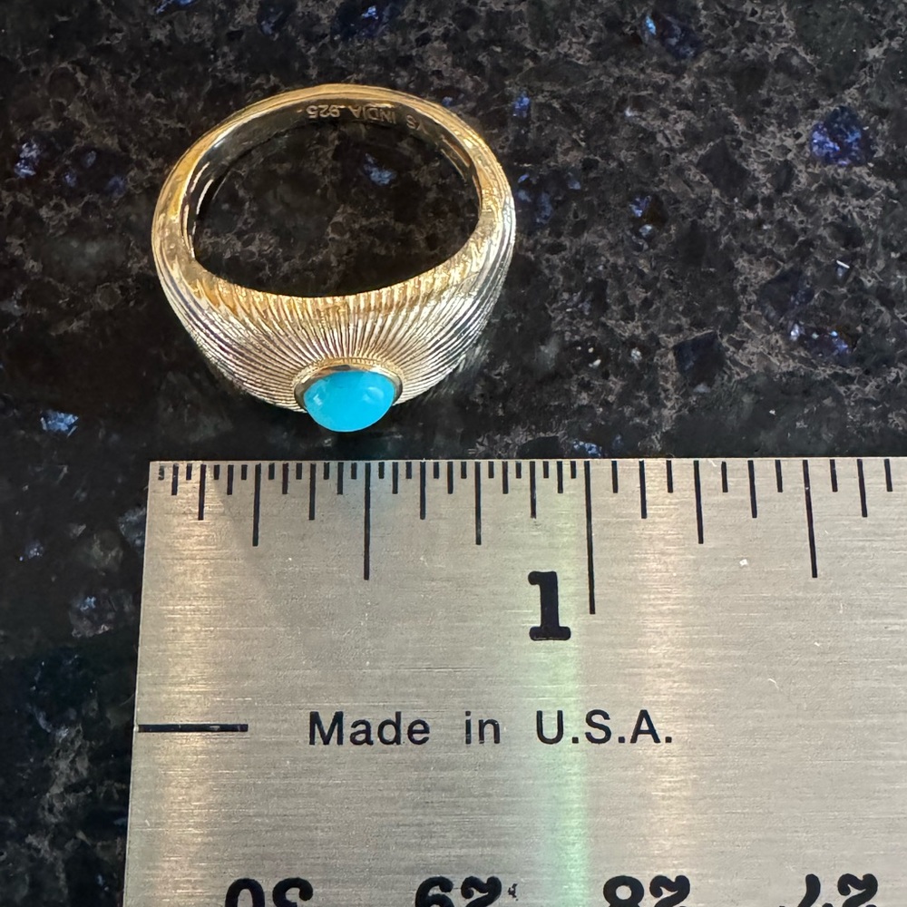 Sterling Silver Turquoise Ring – Made in India, Size 7 - Picture 2 of 5